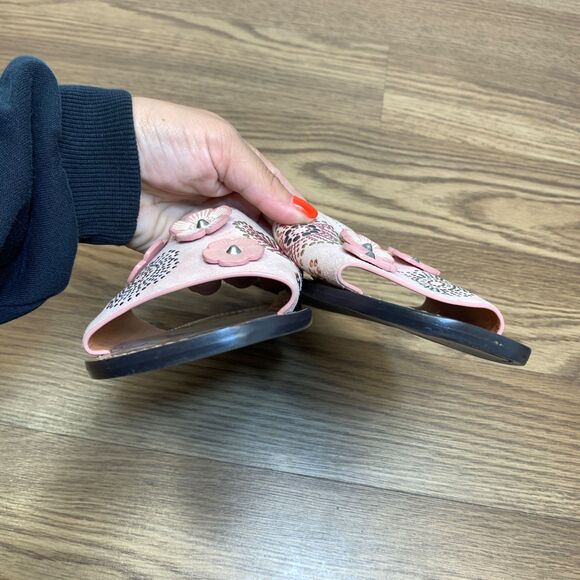 Coach Slides with Tea Rose Blossom Rivets In Chalk Pink Flower Sandal Flats 8.5B - Picture 4 of 9
